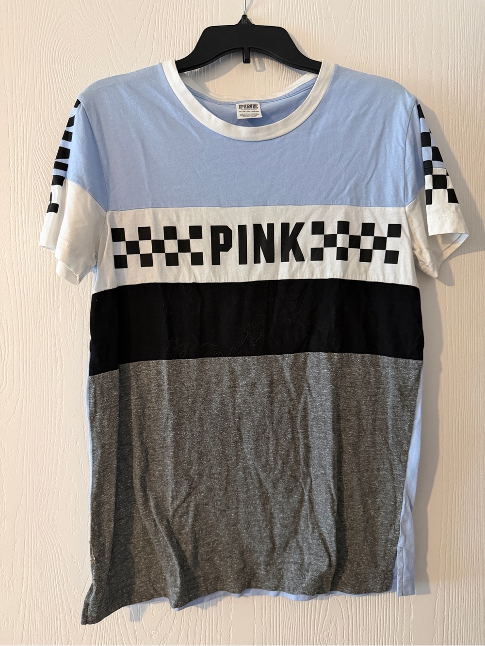 PINK Racer Stripe Colorblock Tee - Light Blue, Black, Gray, White